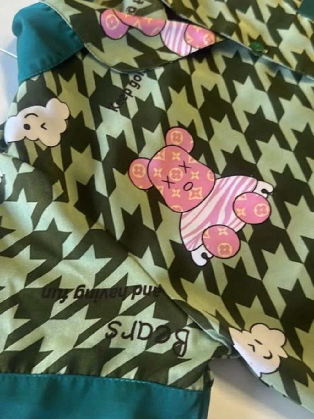 PJs Set Bear ✨Keep Having Fun🛍️Streetwear Bear Houndstooth Lounge Set